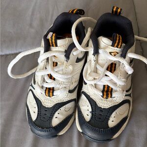 Kids White and Navy Sneakers with Orange Accents
